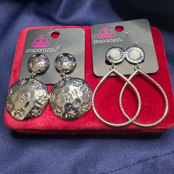 2 Pr Earrings Paparazzi Long Drop Clip-on Silver-tone NWT - Picture 1 of 8